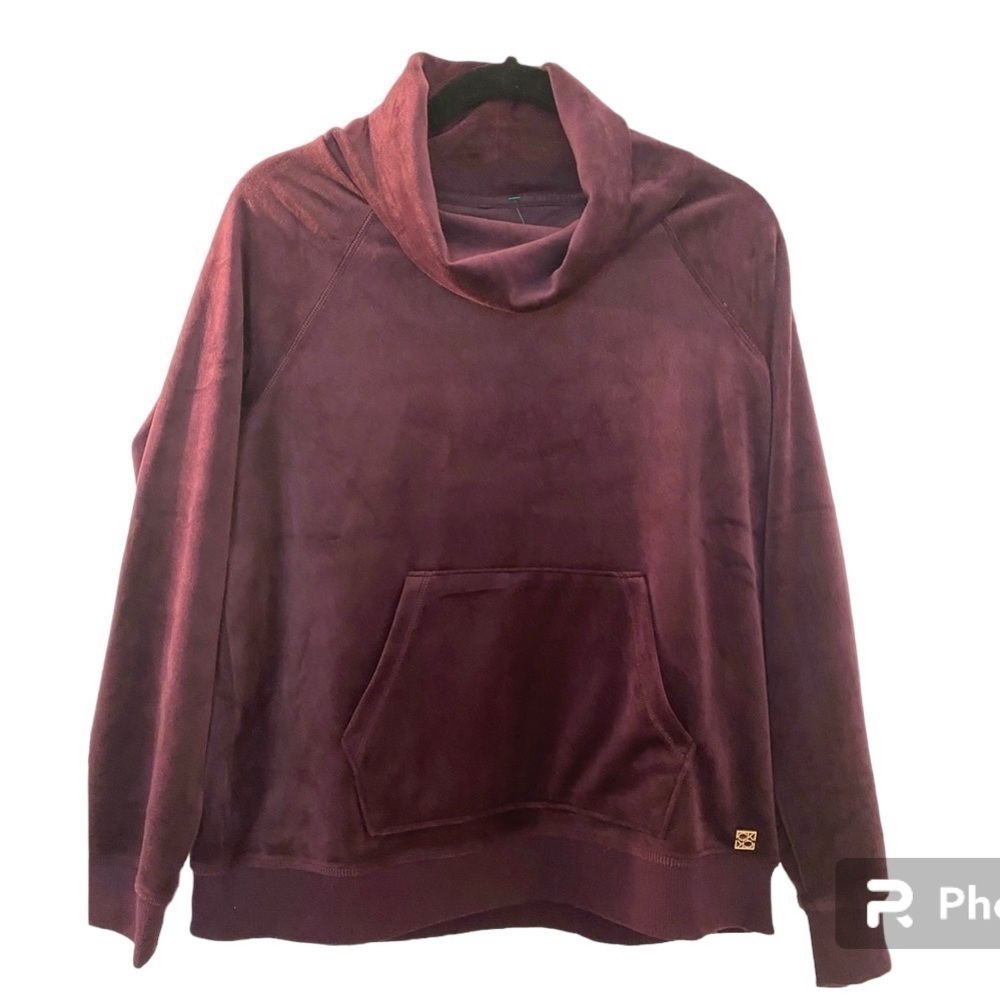 Calvin Klein velour pullover, deep purple (abergine) cowl neck, size PM